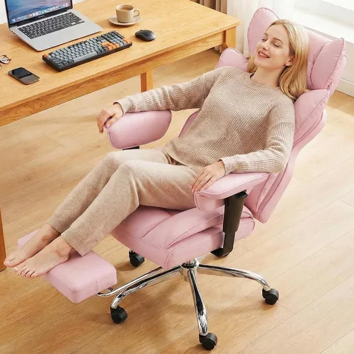 Miniatura 9 de DUMOS Silla de escritorio grande y alta para oficina en casa, silla de computadora para juegos, silla ergonómica ejecutiva con reposapiés, respaldo