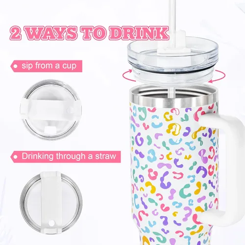 Miniatura 2 de Sweet Grain - Vaso de 40 onzas con asa y pajita, mantiene las bebidas frías hasta 24 horas, vaso aislado al vacío de acero inoxidable con diseño