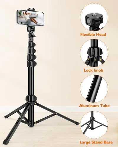 Miniatura 8 de Trípode para teléfono, trípode de 85 pulgadas de alto para iPhone con control remoto, cuello de cisne y soporte para teléfono, soporte para teléfono