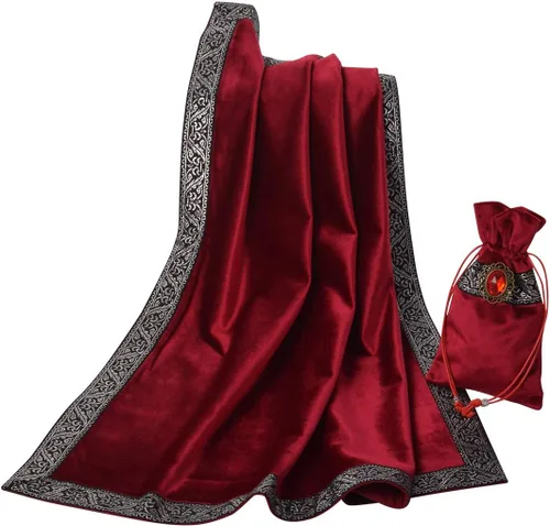 Miniatura 8 de BLESSUME Paño de mesa y bolsa de terciopelo de bruja Altar Tarot Paño cuadrado de adivinación (rosa)