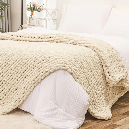 Miniatura 22 de Bigacogo Manta de punto grueso para sofá, 51 x 63 pulgadas, 100% tejida a mano con hilo de felpilla grueso jumbo, acogedoras y suaves mantas grandes