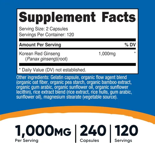 Miniatura 2 de Nutricost Ginseng coreano 500 mg, 240 cápsulas (2 botellas) – 1000 mg Tamaño de porción extra fuerte – Sin gluten y sin OMG