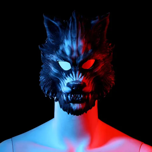 Miniatura 4 de Máscara de lobo de 2 peces, máscara de hombre lobo de media cara para cosplay, disfraces, actuaciones escénicas y festivales