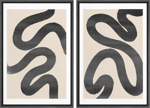 Miniatura 88 de SIGNWIN Lienzo enmarcado para pared, juego de arte de collage de ondas en espiral de mediados de siglo, formas abstractas, acogedor, neutro