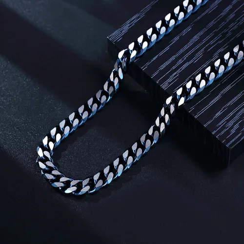Miniatura 2 de YAMI Cadena de eslabones cubanos para hombre, azul/negro/oro de 14 quilates, acero inoxidable de 0.394-0.472 in de grosor, collar de cadena