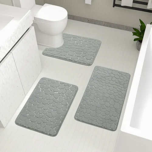 Miniatura 23 de YIHOUSE Juego de 2 tapetes de baño de espuma viscoelástica, antideslizantes, absorbentes de agua, lavables, para fregadero, inodoro y suelo Negro