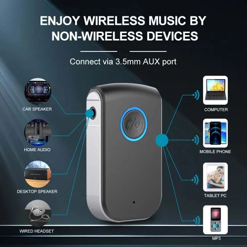 Miniatura 3 de Adaptador Bluetooth AUX para Coche, Receptor Inalámbrico AUX Bluetooth de 3.5mm Adaptador de Coche, Llamada Manos Libres para Autos, Altavoces