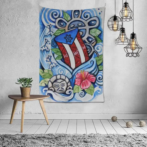 Miniatura 9 de Kizon Tapiz de Puerto Rico Boricua con bandera puertorriqueña para colgar en la pared, decoración del hogar, tapiz puertorriqueño para Puerto Sala