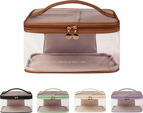 Miniatura 8 de Bolsa de aseo transparente, organizador de artículos de aseo de viaje transparente, gran apertura, bonita bolsa de maquillaje de viaje, artículos