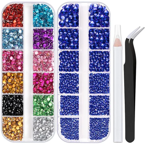 Miniatura 21 de Dos paquetes de diamantes de imitación de parte trasera plana, 4520 piezas, diamantes de imitación coloridos para uñas, multicolor + AB + gemas