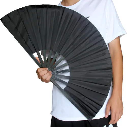 Miniatura 5 de Paquete de 2 abanicos grandes plegables de mano, abanicos de aplausos vintage, retro, tela de nailon, fanáticos chinos de Kung Fu Tai Chi