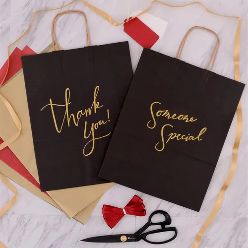 Miniatura 6 de Prime Line Packaging Bolsas de papel negro, bolsas de regalo de papel kraft medianas con asas, pequeñas empresas, compras, boutiques, venta al por