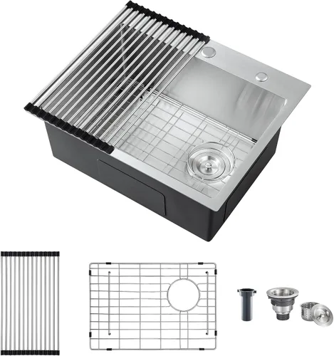Miniatura 9 de ROVATE Fregadero de cocina de 20 x 16 pulgadas, fregadero de cocina de montaje superior hecho a mano, fregadero de cocina o bar de acero inoxidable