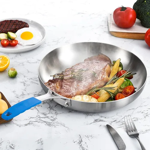 Miniatura 7 de Inqibee Sartén de acero inoxidable de tres capas de 8.5 pulgadas con tapa, sartén, sartén de inducción, sartén de chef, juego de ollas y sartenes