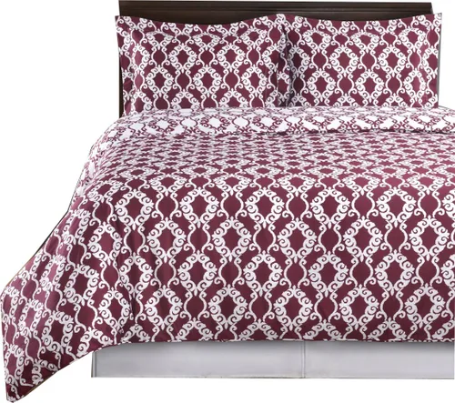 Royal Tradition Silky Sierra - Juego de funda de edredón de 300 hilos, 100% algodón, tamaño individual/individual XL, color borgoña con blanco