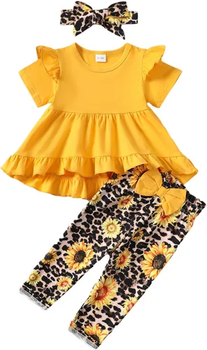 Miniatura 37 de Kucnuzki Conjunto de ropa para bebé niña pequeña, camisa de manga con volantes, pantalón floral, ropa de otoño e invierno para niña