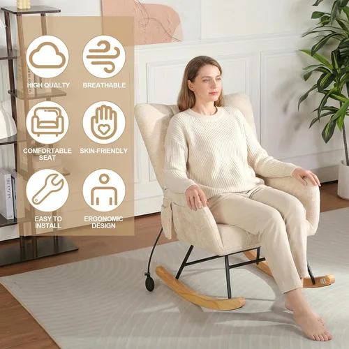 Miniatura 4 de Sillas Mecedoras - Mecedora para habitación del bebé con bolsa de aire, silla mecedora de lectura para interiores, acogedoras sillas mecedoras