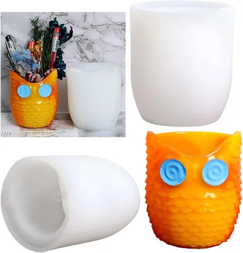 Molde de Silicona para Maceta de Hormigón con Relieve de Búho, Molde para Plantas Suculentas, Portavelas de Arcilla, Vaso de Cemento