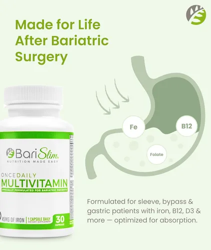 Miniatura 3 de BariSlim Cápsula multivitamínica bariátrica Once Daily - 45 mg de hierro - Vitamina bariátrica y suplemento para cirugía post bariátrica incluyendo