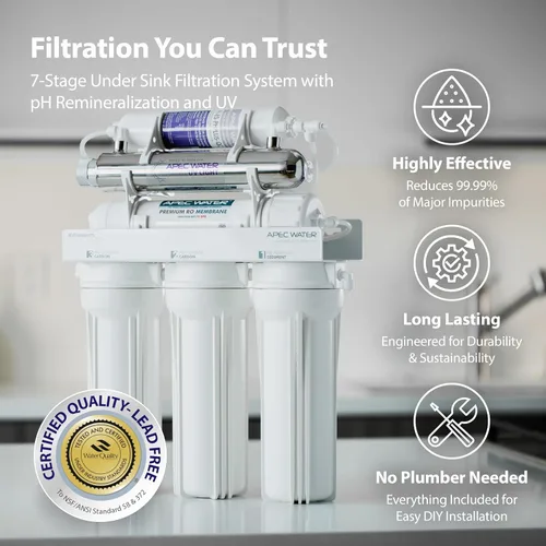 Miniatura 2 de Sistema de agua APEC ROES-PHUV75 serie Essence - Esterilizador ultravioleta alcalino mineral pH+ y UV, 75 GPD, 7 etapas. Sistema de filtro de agua