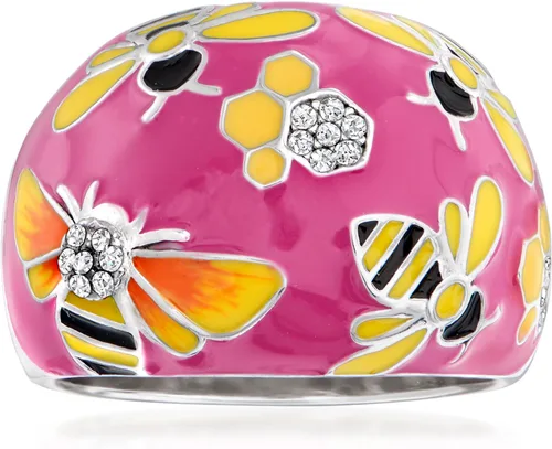 Ross-Simons Anillo de topacio blanco y esmalte multicolor de 0.10 qt t en plata de ley