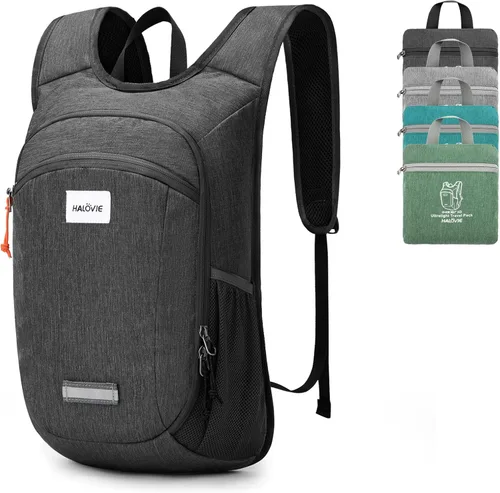 HALOVIE Mochila pequeña de senderismo 10L, mochila ligera plegable de día, mochila de viaje plegable para mujeres y hombres (Negro)