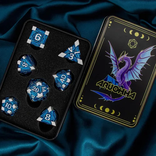Miniatura 6 de ARUOHHA DND - Juego de dados de metal con caja de regalo, 7 piezas de dados poliédricos de oro antiguo, juego de rol hecho a mano de 6 caras D y D