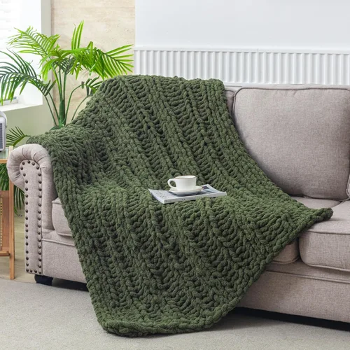 Miniatura 31 de WESHIONGOO Manta de Punto Grueso Throw 40"*40" (101.6cm*101.6cm) Mantas de Punto para Sofá Cama Manta Suave Esponjosa con Hilo Chenille Jumbo Grueso