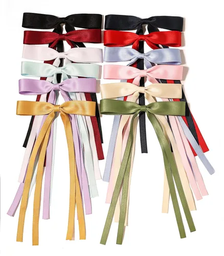 Miniatura 14 de LFOUVRE 4 pinzas para el cabello para mujer, lazo con borla y cola larga, clip para niña, accesorios sólidos, pasadores y lazo de garra
