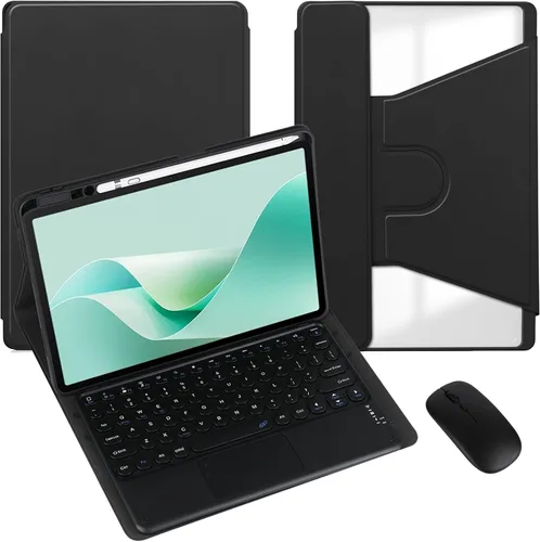 Miniatura 13 de Funda para tableta Samsung Galaxy Tab A8 de 10.5 pulgadas, teclado redondo inalámbrico desmontable Bluetooth, cubierta trasera transparente