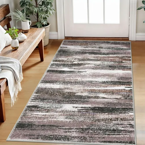 Miniatura 117 de Lansny Alfombra moderna abstracta de 2 x 5 pies, color negro, gris, blanco, lavable, alfombra de entrada para cocina, alfombra antideslizante suave
