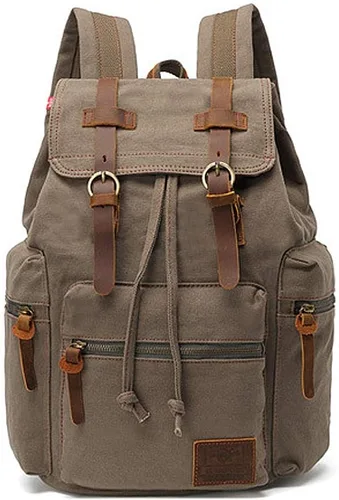 AUGUR Mochila vintage de lona de alta capacidad, para escuela, universidad, senderismo, viajes, laptop de 12-17 pulgadas, Verde militar, Mediana,