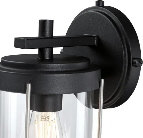 Miniatura 4 de Westinghouse 6122100 Kezia - Lámpara de pared para exteriores, acabado negro texturizado y acero industrial, cristal transparente