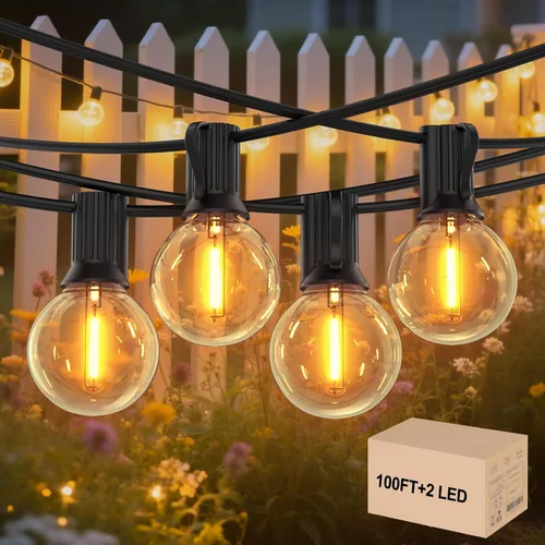 Miniatura 9 de Cadena de luces para exteriores de 150 pies, luces de tira G40 con 75+3 bombillas para exteriores - 2700K Blanco cálido, vida útil de 25000 horas