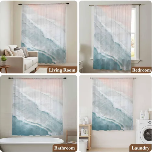 Miniatura 6 de Cortinas traslúcidas de playa de 63 pulgadas de largo, panel de cortina traslúcida para sala de estar, cortinas de cocina con bolsillo para barra