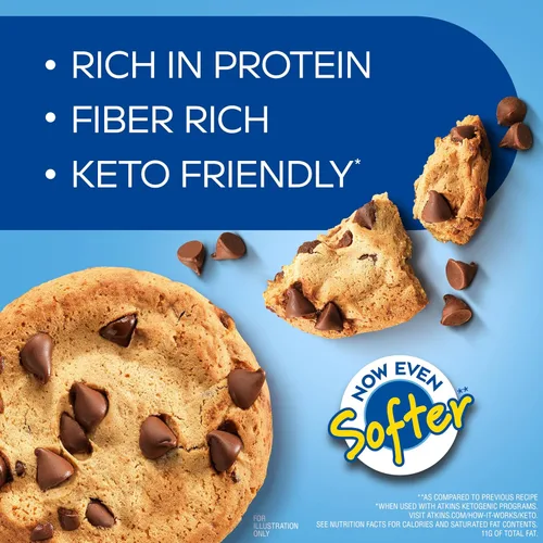 Miniatura 3 de Atkins Galleta de proteína con chispas de chocolate, postre proteico, rico en fibra, 0.11 onzas de carbohidratos netos, 0.04 oz de azúcar, apto
