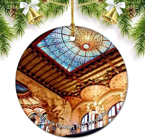 España Cataluña Sala de Conciertos Barcelona Adornos de Navidad para árbol Colgante de cerámica Adorno de doble cara Decoración Regalos de Navidad