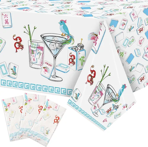 Miniatura 9 de K1tpde Mantel de plástico desechable para despedida de soltera de 3 piezas con temática costera, diseño de copa de vino azul, diseño de estrella