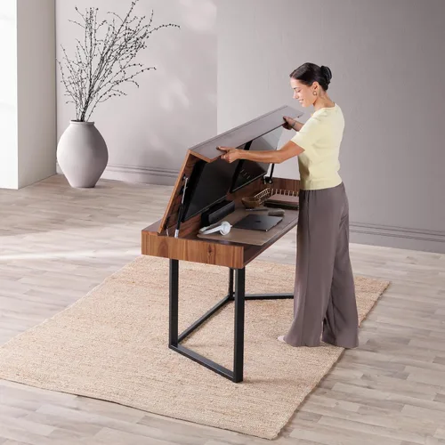 Miniatura 10 de Escritorio convertible, escritorio de oficina en casa simple y moderno con almacenamiento, escritorio plegable en mesa de comedor, mesa de comedor