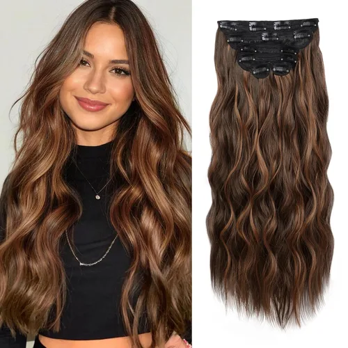 Miniatura 32 de WECAN Extensión de cabello con clip, de 20 pulgadas, mezcla de rubio ceniza y rubio decolorado, 6 piezas, extensiones de cabello largo ondulado