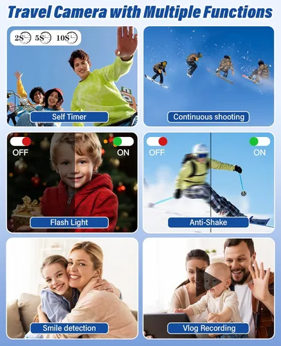 Miniatura 7 de Nueva cámara digital 4K para fotografía y vlogging, cámaras de viaje con pantalla abatible de 180° de 64MP y 2.88 pulgadas con zoom de 16X, tarjeta