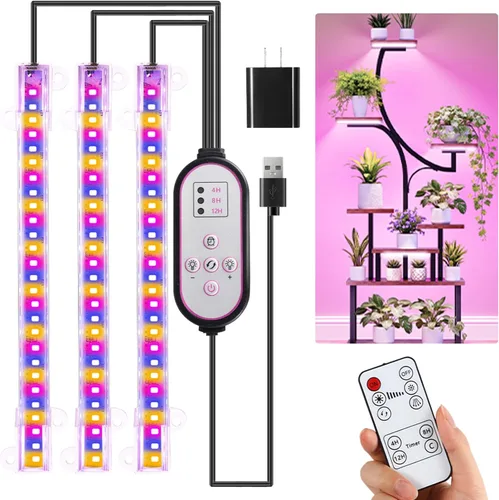 Miniatura 12 de Tiras de Luz LED para Crecimiento de Plantas de 8.6'', Espectro Completo 3500K Luz de Crecimiento para Plantas de Interior con Temporizador de Cálido