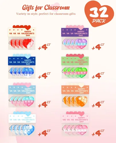 Miniatura 2 de Paquete de 32 juguetes para ansiedad y tarjetas prellenadas para el día de San Valentín para el aula de los niños, mini juguetes