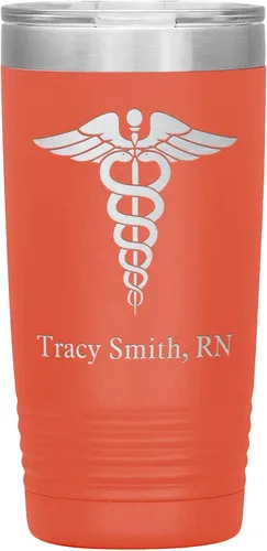 Miniatura 4 de Vaso de enfermera registrado personalizado con nombre, regalo RN, 20 onzas, taza RN de acero inoxidable grabada, color negro