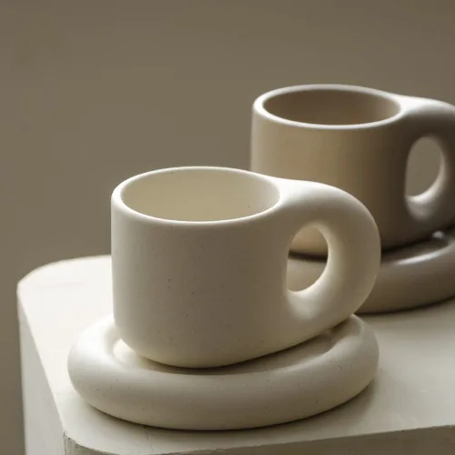 Miniatura 8 de WENSHUO Taza de Café Graciosa y Divertida, Taza y Platillo de Noveldad Linda, Crema Mate, 9 oz (Crema Mate)