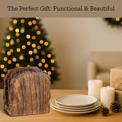 Miniatura 4 de Mie Creations Servilletero de madera de granja para mesa, Acción de Gracias, decoración de vacaciones de Navidad Madera antigua pesada, rústica