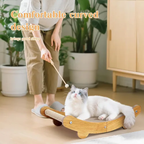 Miniatura 5 de Cama rascador grande de sisal natural de 23.2 pulgadas, almohadilla rascador duradera para gatos grandes de interior, poste rascador 2 en 1
