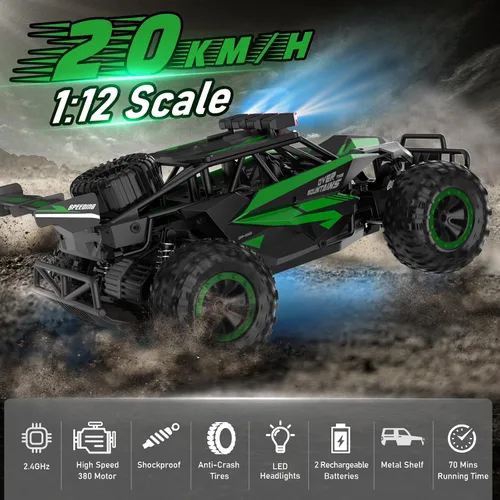 Miniatura 3 de Kolegend Coche de Control Remoto 50+Min Coches RC Juguetes Escala 1:12 Camiones Monstruo 20KM/H Camión Monstruo de Control Remoto con Faro LED