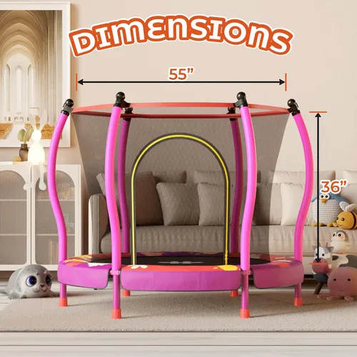 Miniatura 6 de Happin® - Cama elástica de 55 pulgadas para niños con cerca de seguridad, trampolín interior y exterior para niños pequeños, diseño ultra seguro