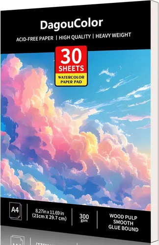 Miniatura 11 de DagouColor Bloc de papel de acuarela, A4, 1 paquete, 30 hojas, papel prensado en frío de 140 libras/10.58 oz/m², libro de artista para adultos